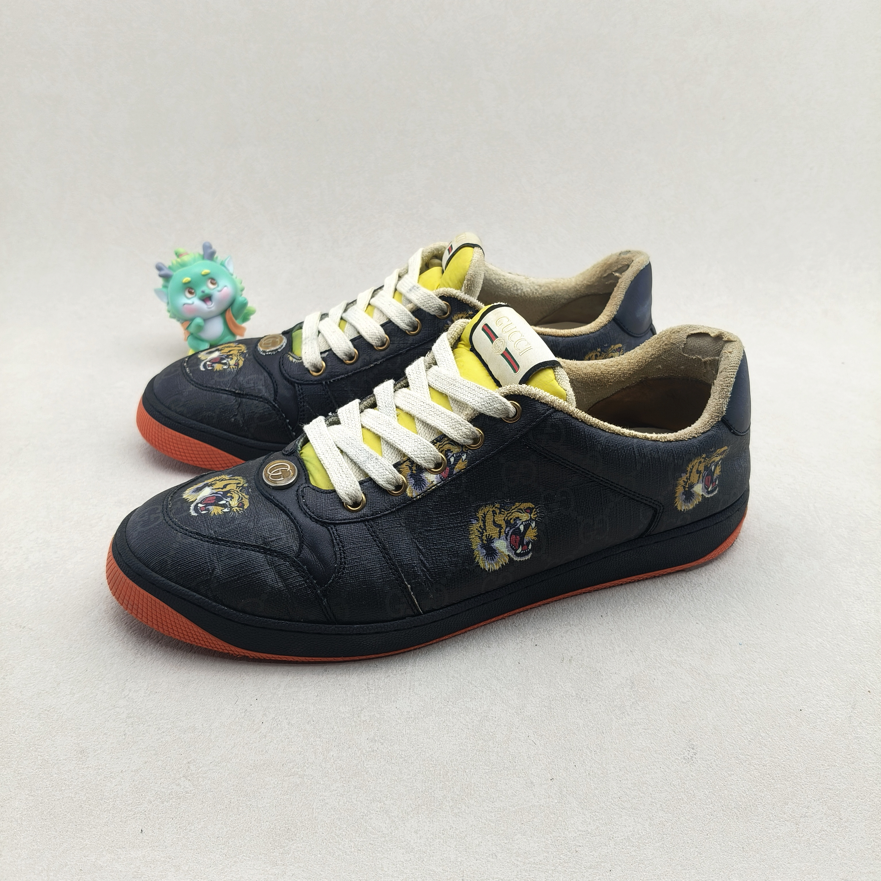 90新 GUCCI/古驰 43码/双G老花虎头大logo刺绣 低帮休闲板鞋
