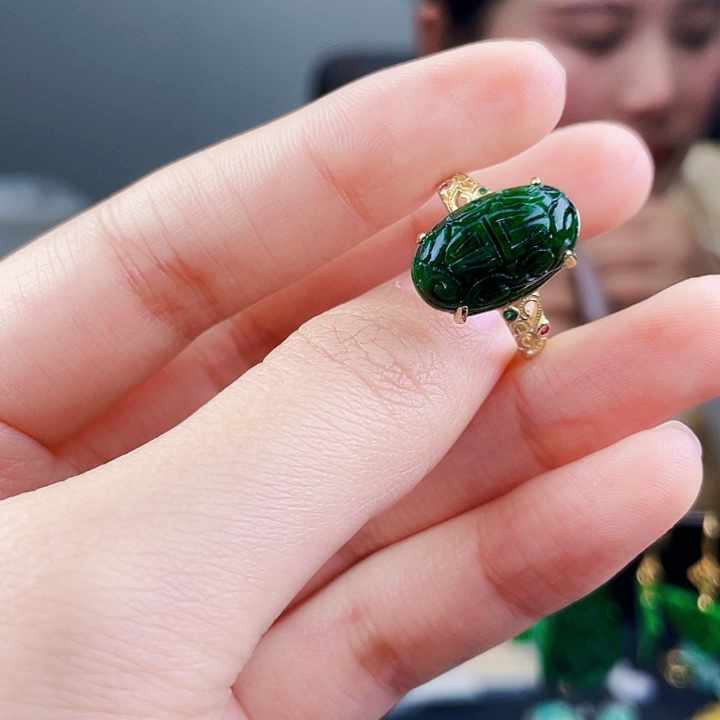翡翠戒指银S925镶嵌饰品