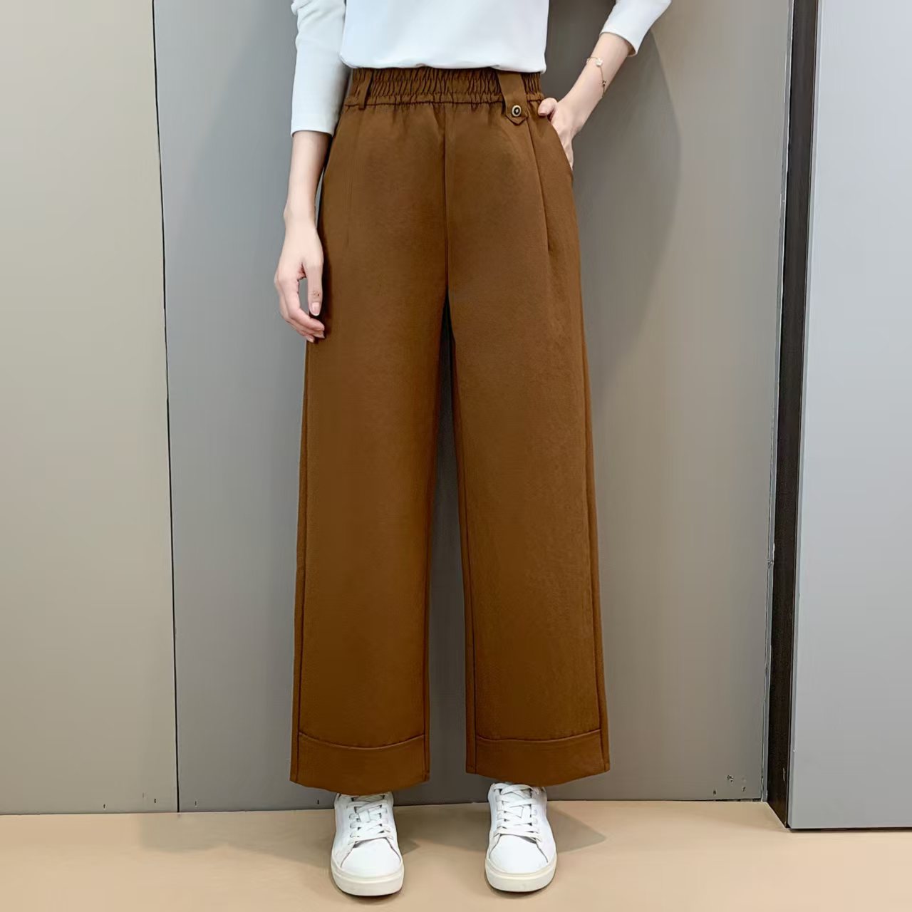 2025秋季新款宽松阔腿女士垂感高腰九分休闲裤子流行爆款直筒裤