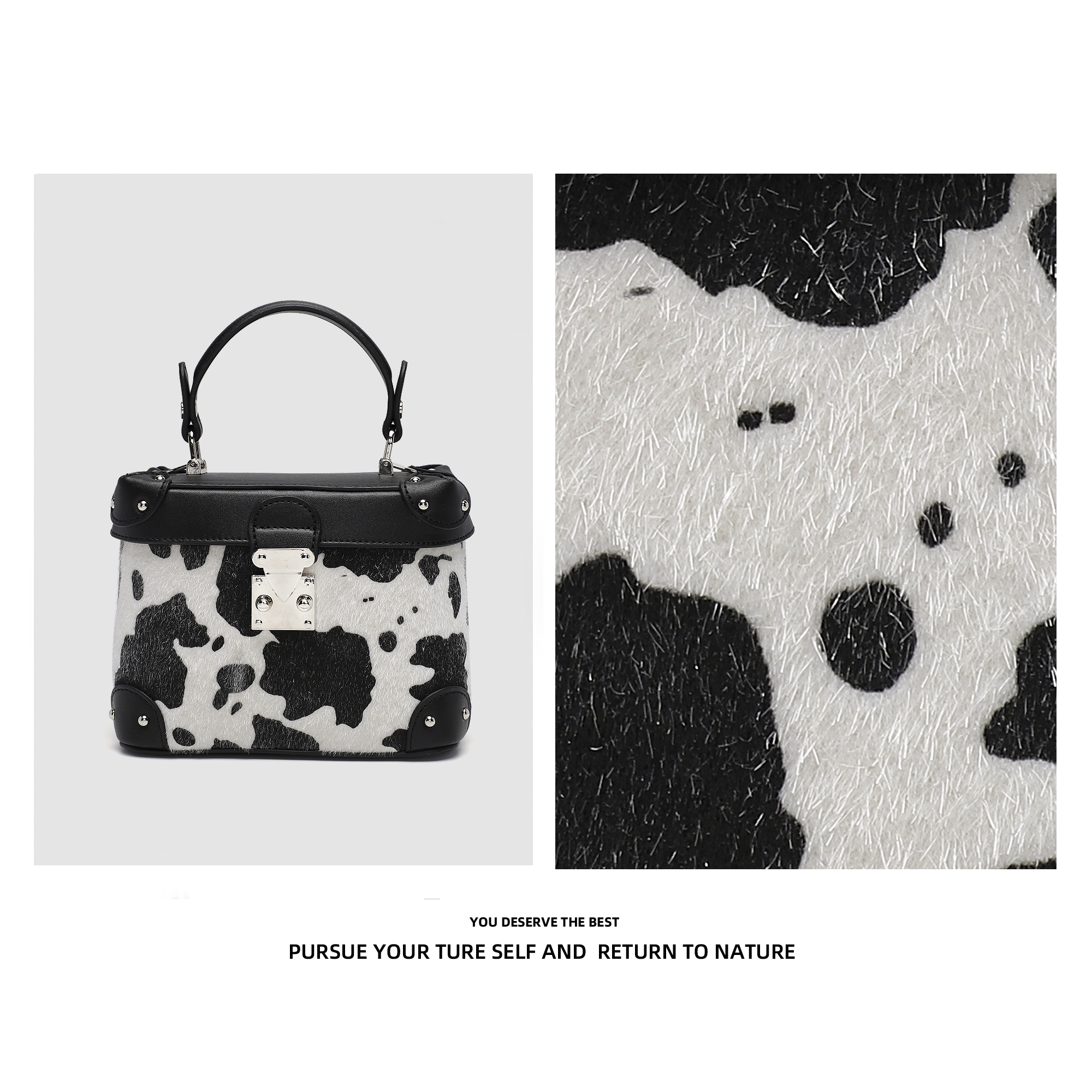 2025新款奶牛色小众百搭高颜值质感斜跨盒子手提包