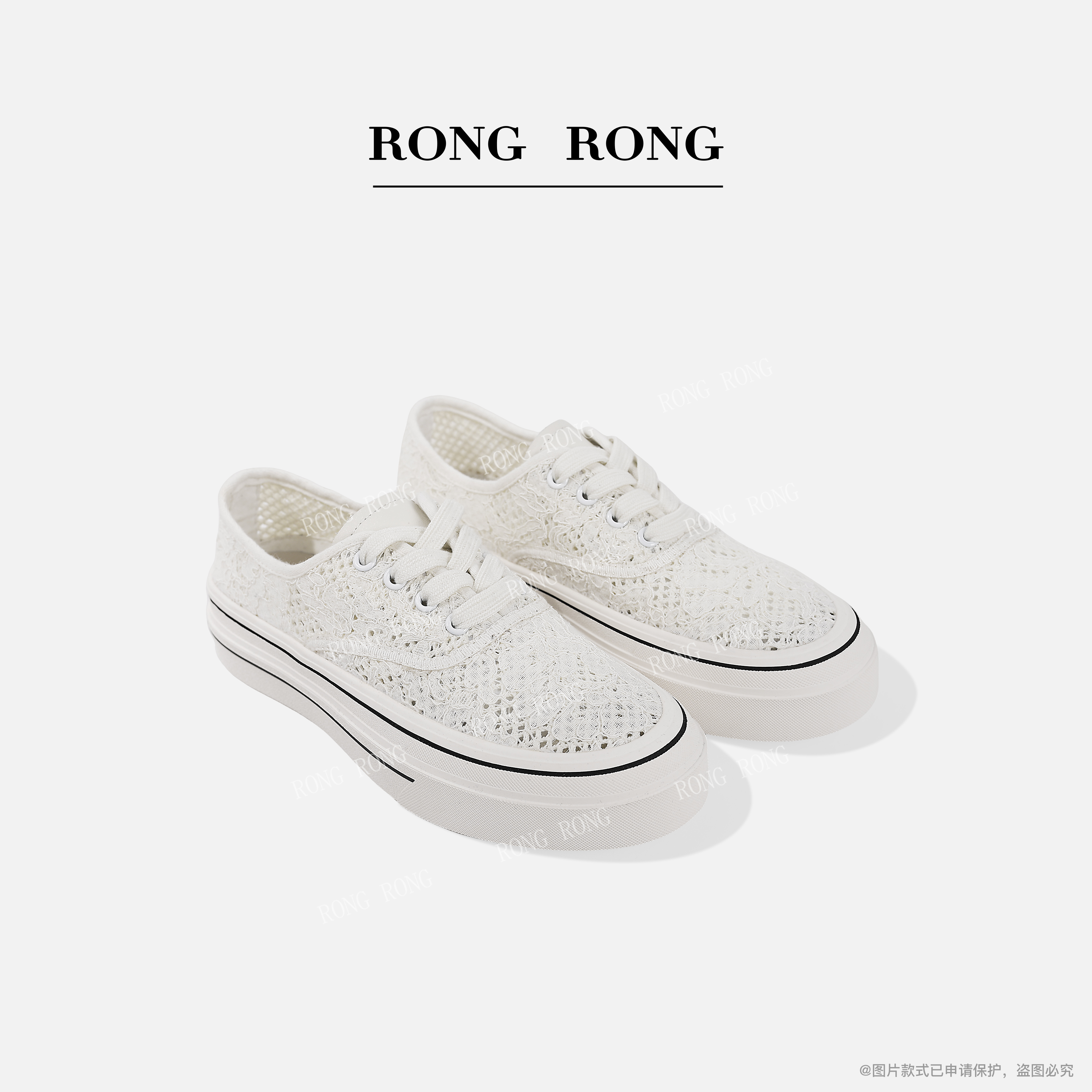 溶溶J RONGRONG 牛皮重工加厚蕾丝羊皮垫脚休闲小白鞋232-356