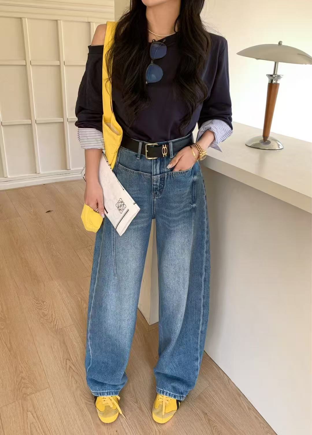 【谜使】.春季新款高品质宽松休闲时尚显瘦百搭弯刀阔腿牛仔裤女