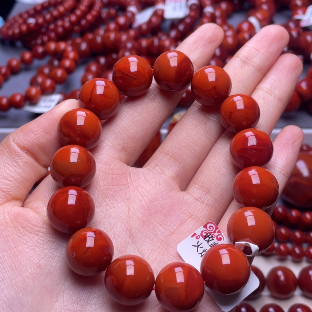 里***o南红玛瑙未镶嵌其他14➕顶品瓦西双色火焰满肉手串