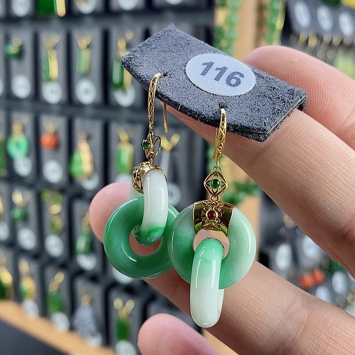 翡翠耳饰18K金镶嵌耳饰