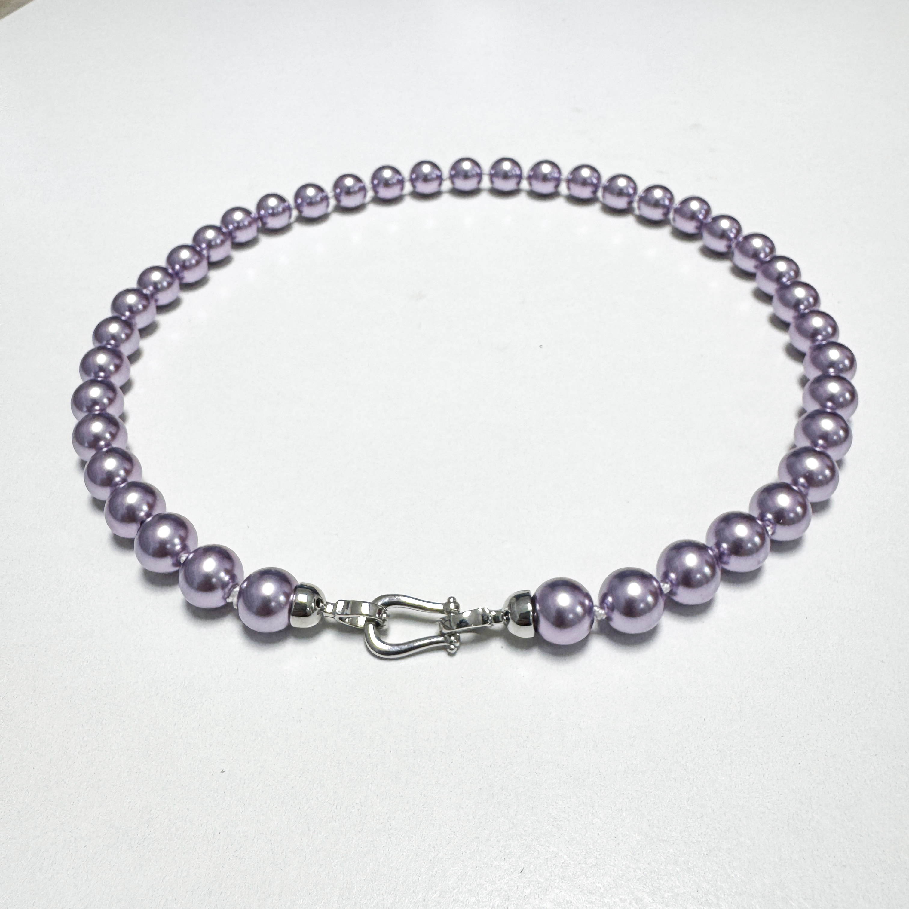 铜合金仿珍珠项链 10-11mm蓝莓紫马蹄扣贝珠项链XLA311