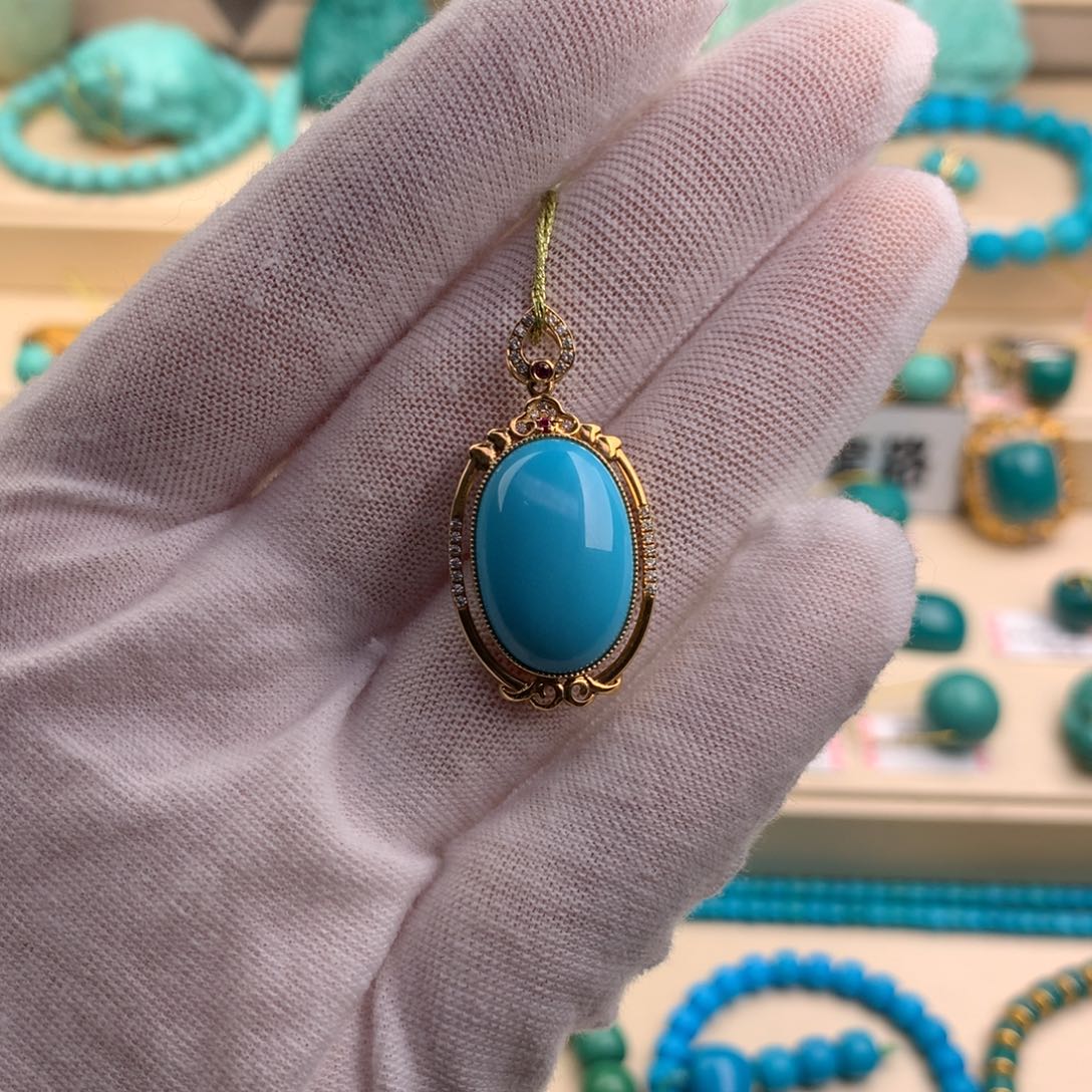 绿松石珠宝奇石18K金镶嵌