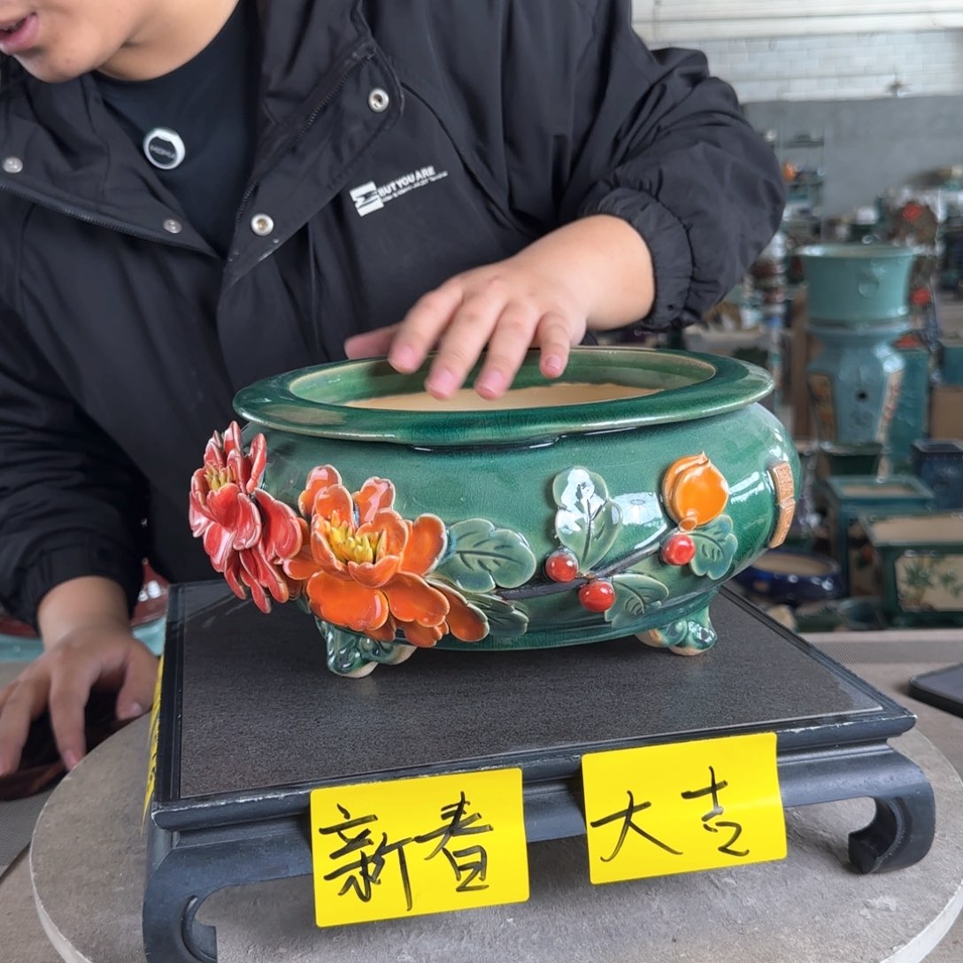 陶。一风堂石湾花盆 手工痕迹