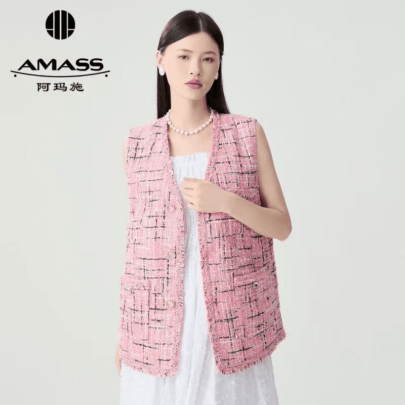 AMASS/阿玛施气质重工复古优雅粗花呢小香风廓形马甲5400910-4A35