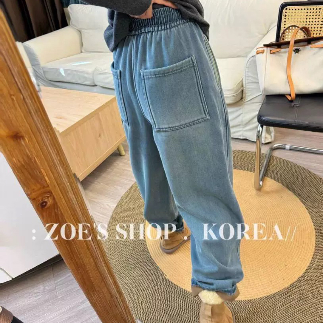 佐伊 韩国东大门冬加绒垂感超好慵懒调性直筒牛仔裤女显瘦阔腿裤