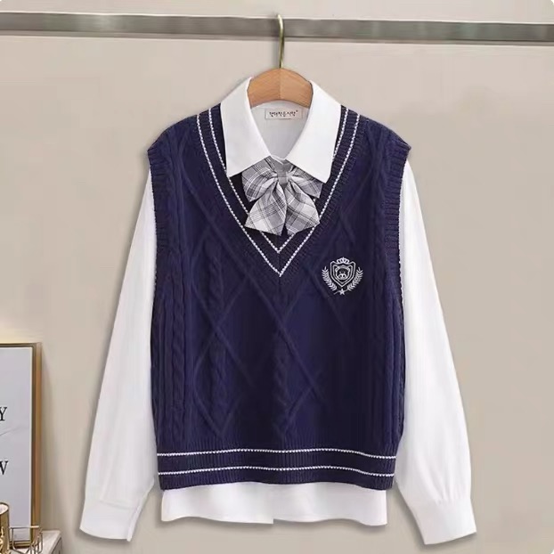 N0198针织马甲都市风学院风时尚休闲无袖时尚套装宽松针织套装