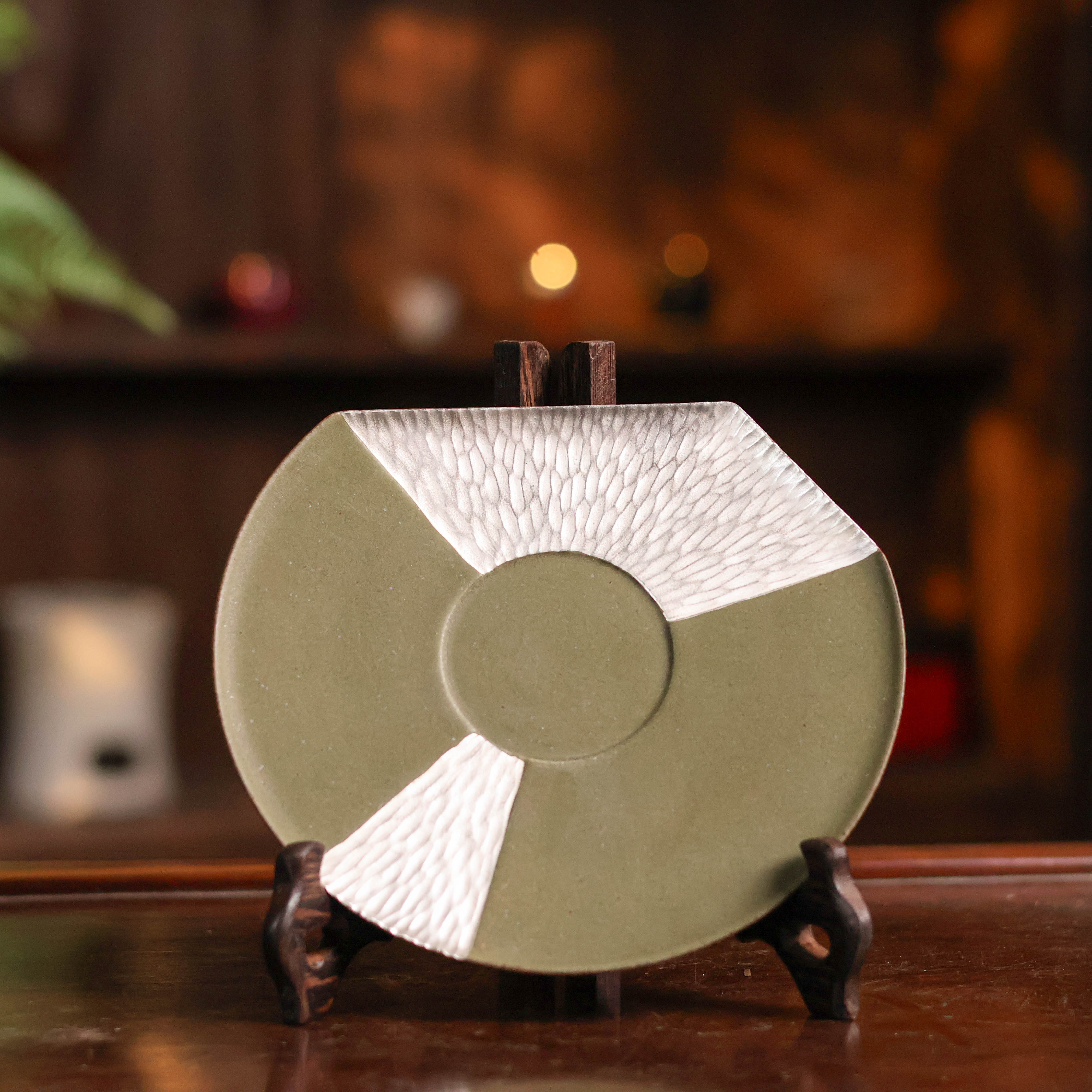 【坐饮亭竹】青苔绿-灰念-朴舍壶承描银(无垫片（灰念0514）