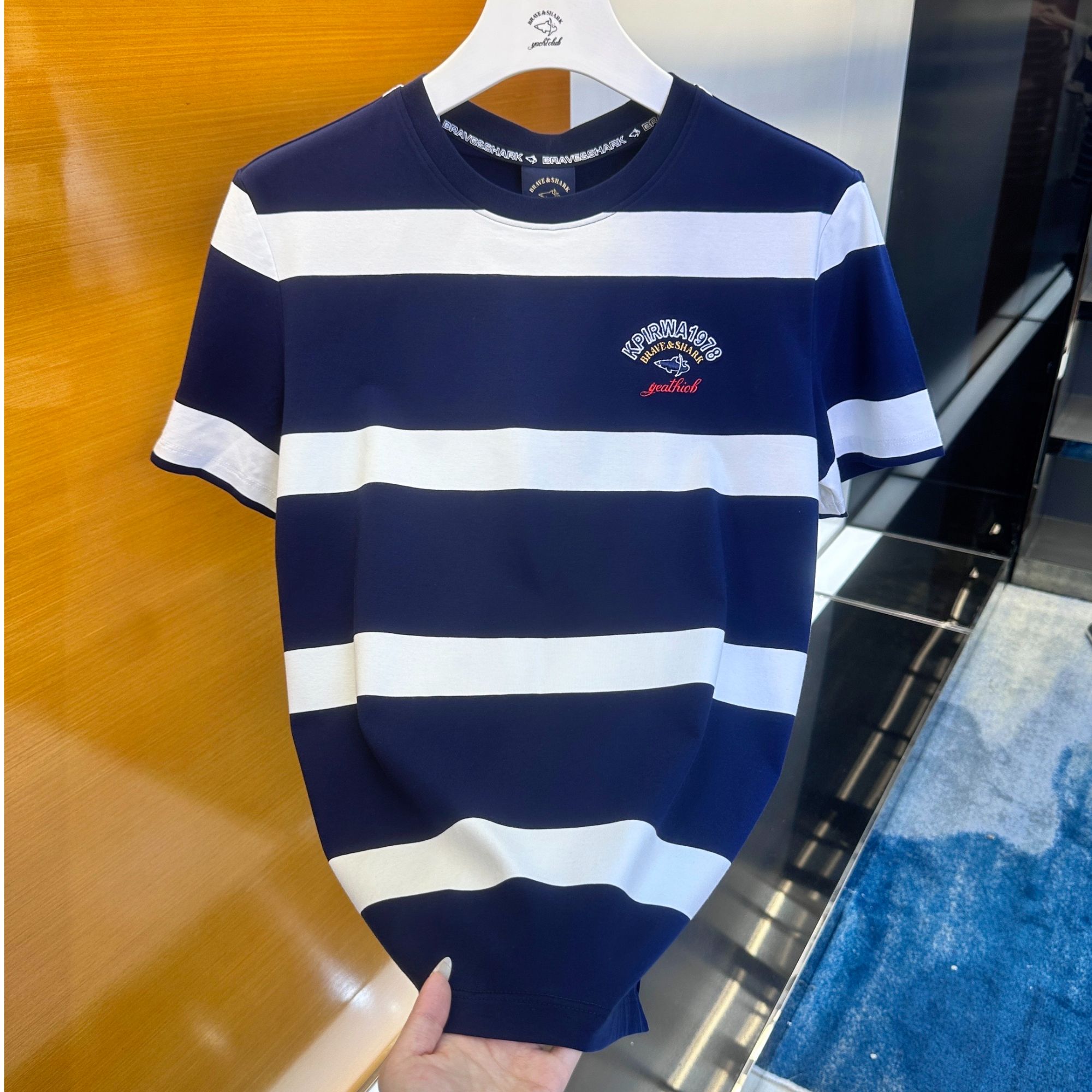 BRAVE&SHARK/勇士鲨鱼正品经典条纹撞色圆领T恤男夏休闲百搭5281
