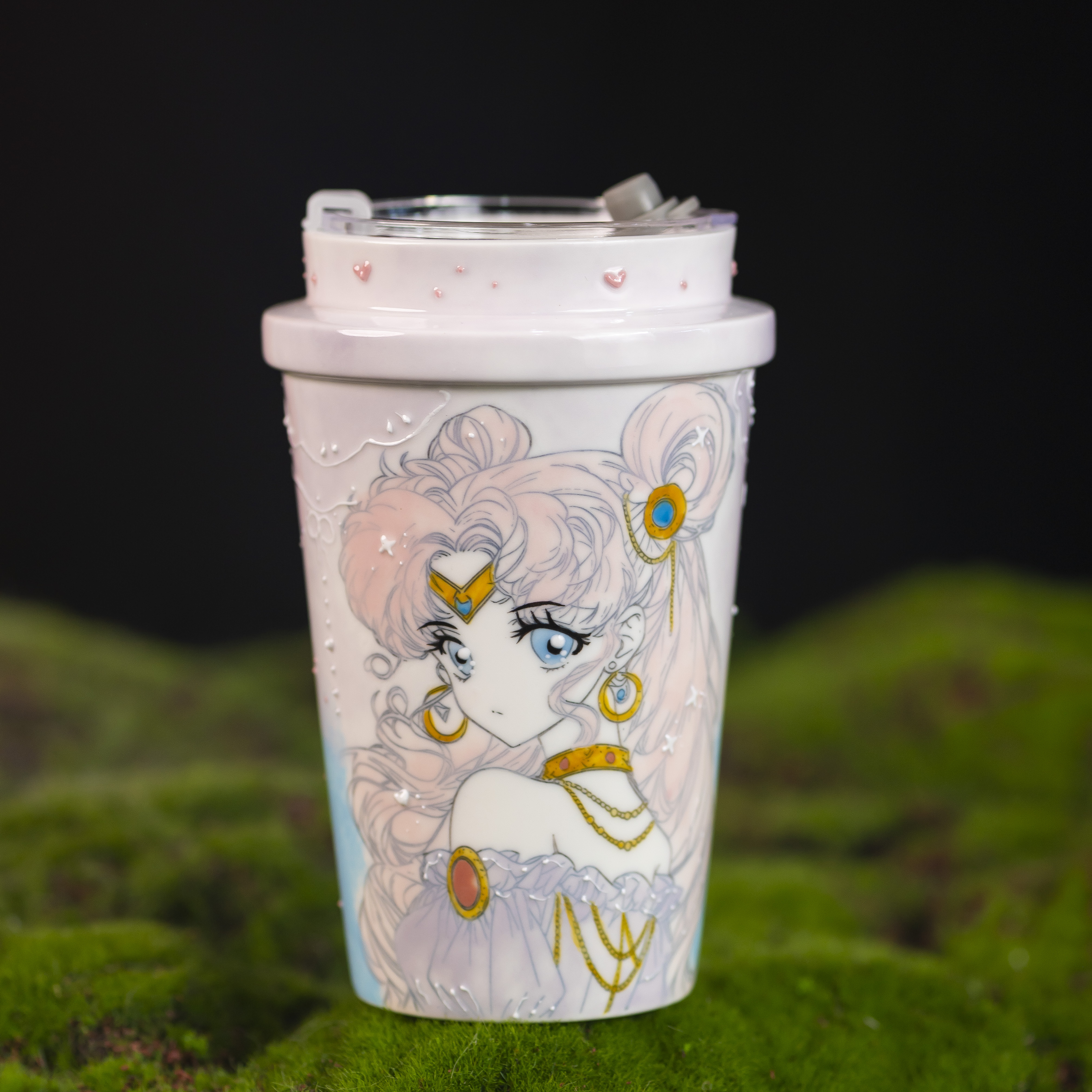 （玉泥）景德镇手工手绘文创陶瓷杯 （配手提绳 带盖子 高硼硅吸管）