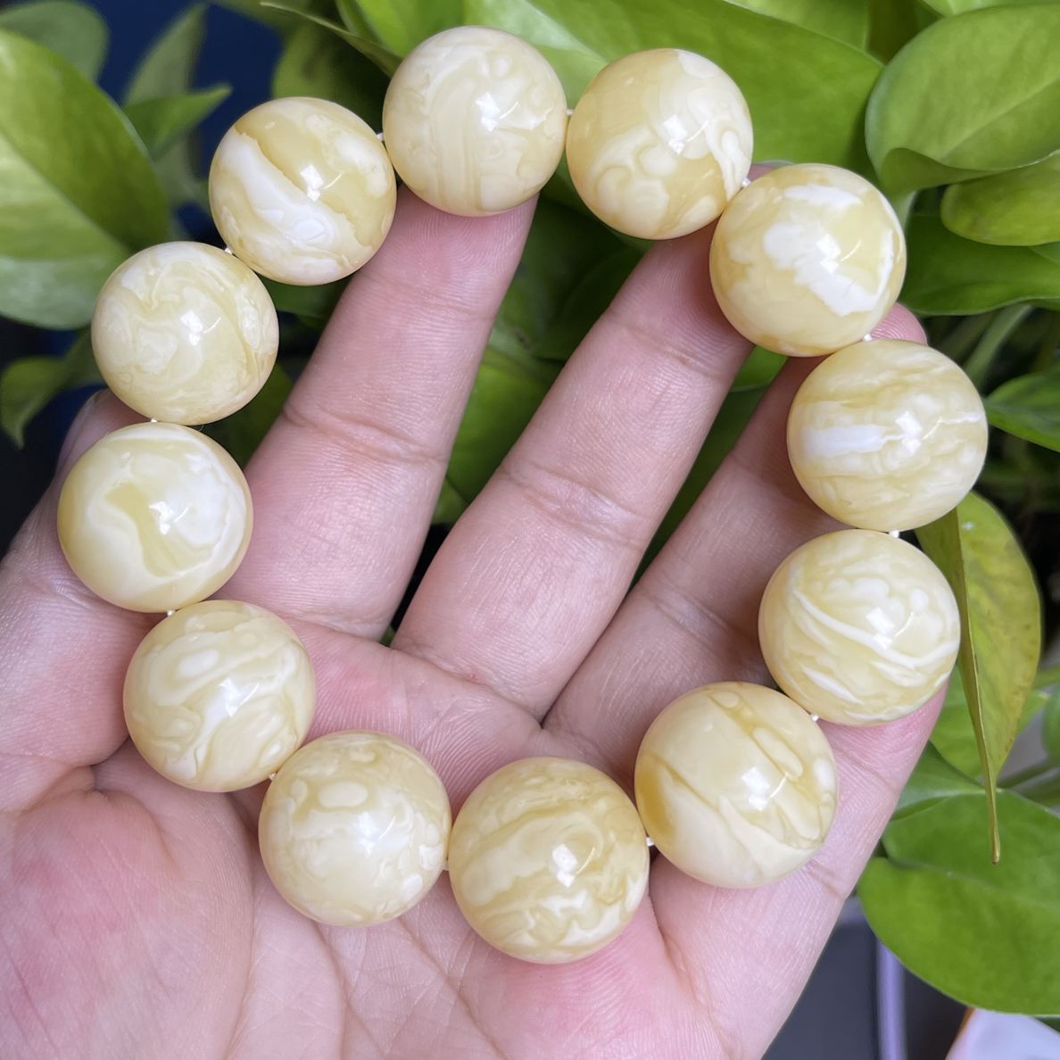 19蜜蜡俄白花手串
