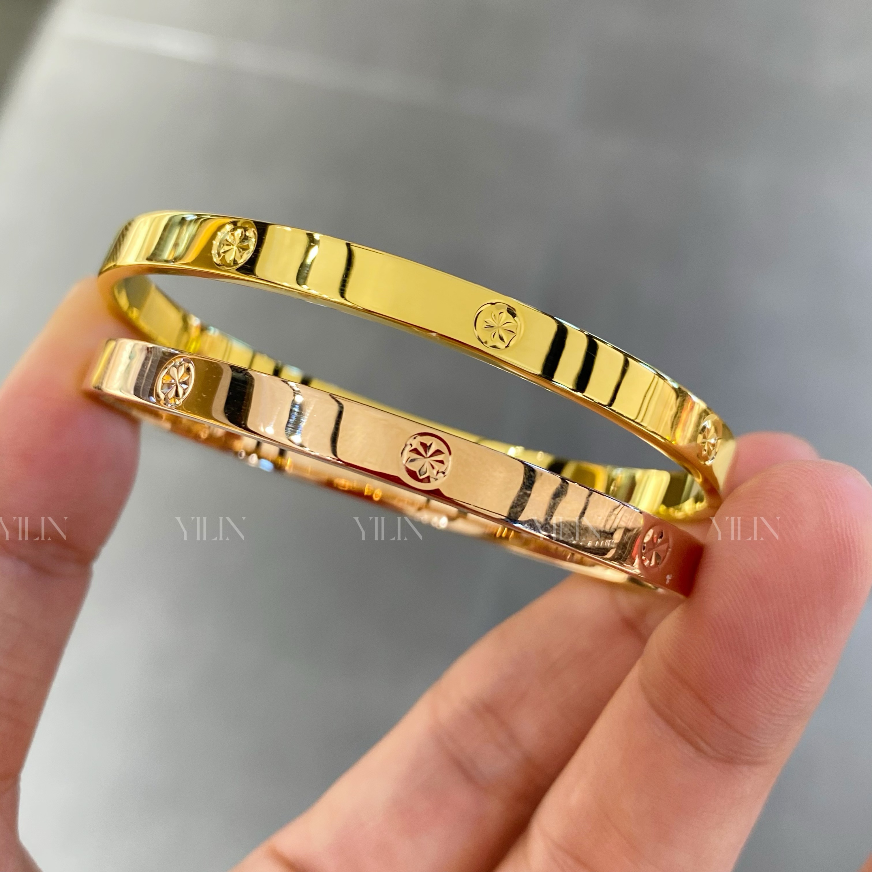 18k金5mm星芒手镯 玫瑰金贵妃镯 椭圆形