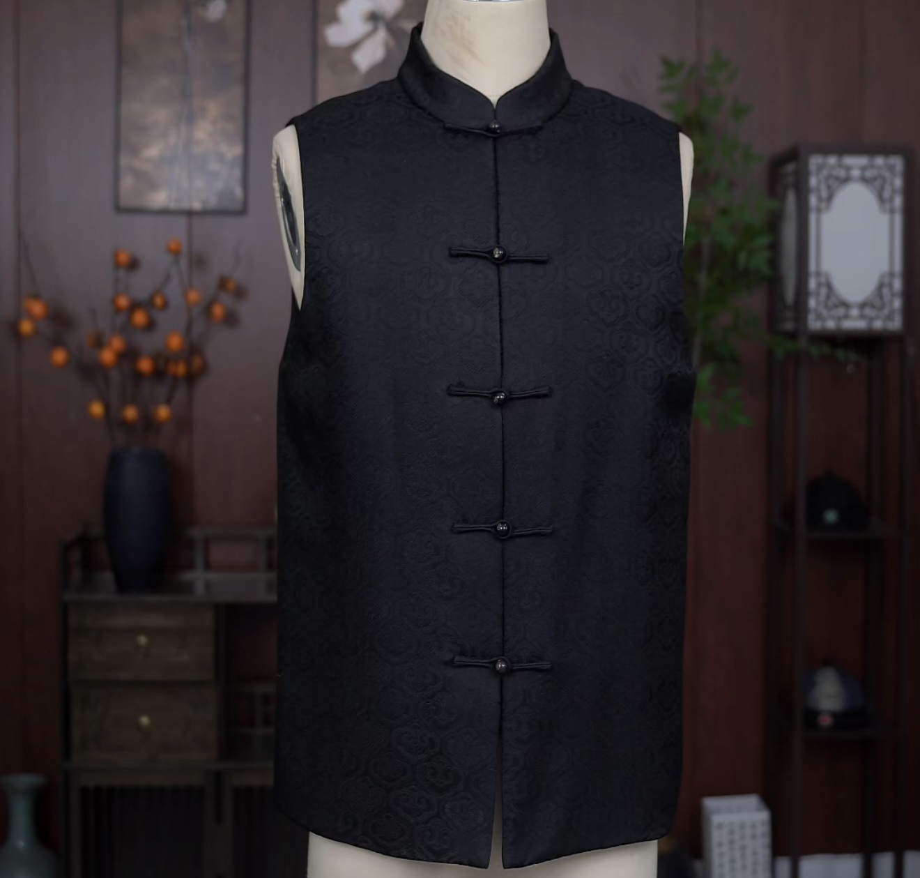 2025新款宋锦黑色祥云加厚 加棉 马甲新中式国风男装