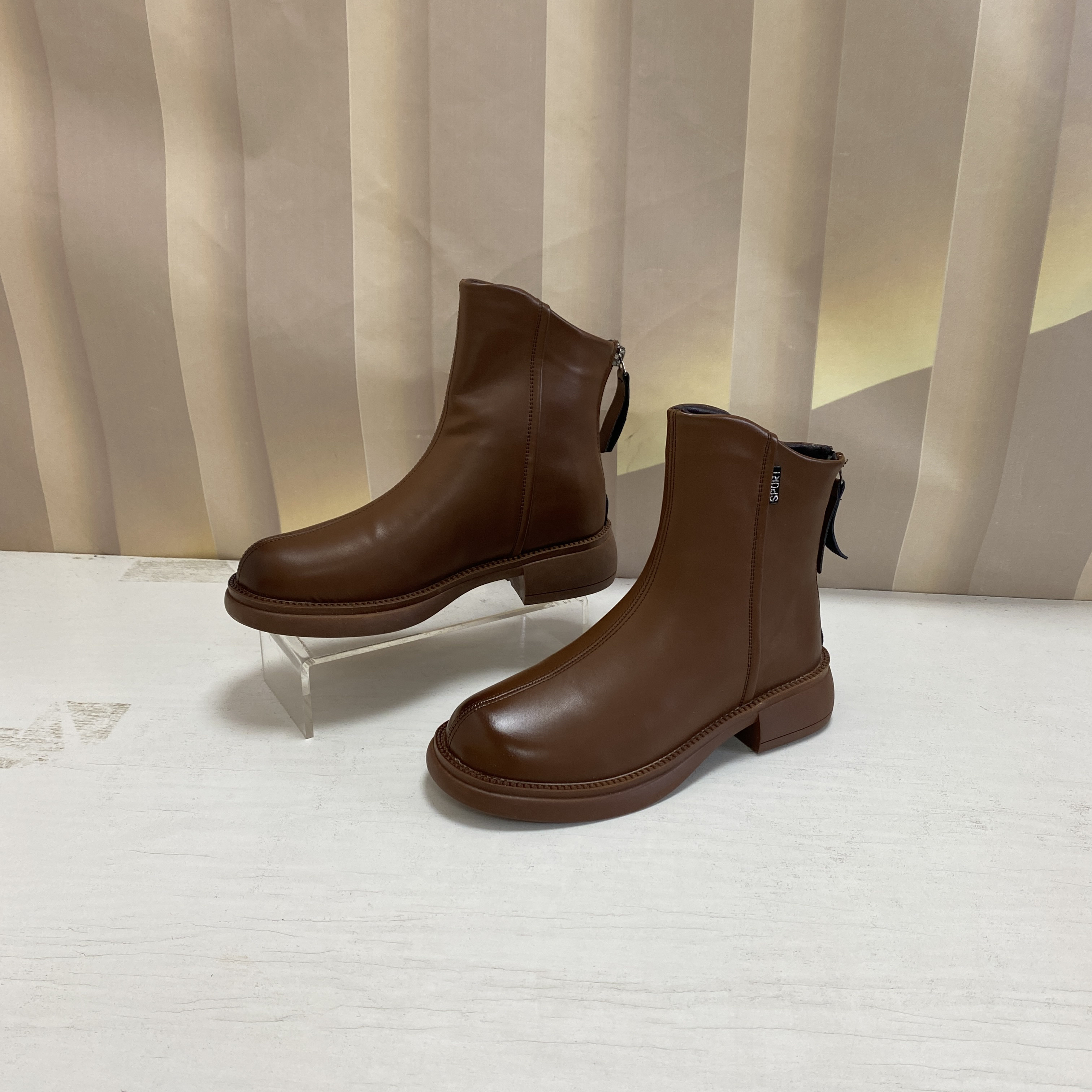 23001秋冬时尚百搭平跟单里短靴F