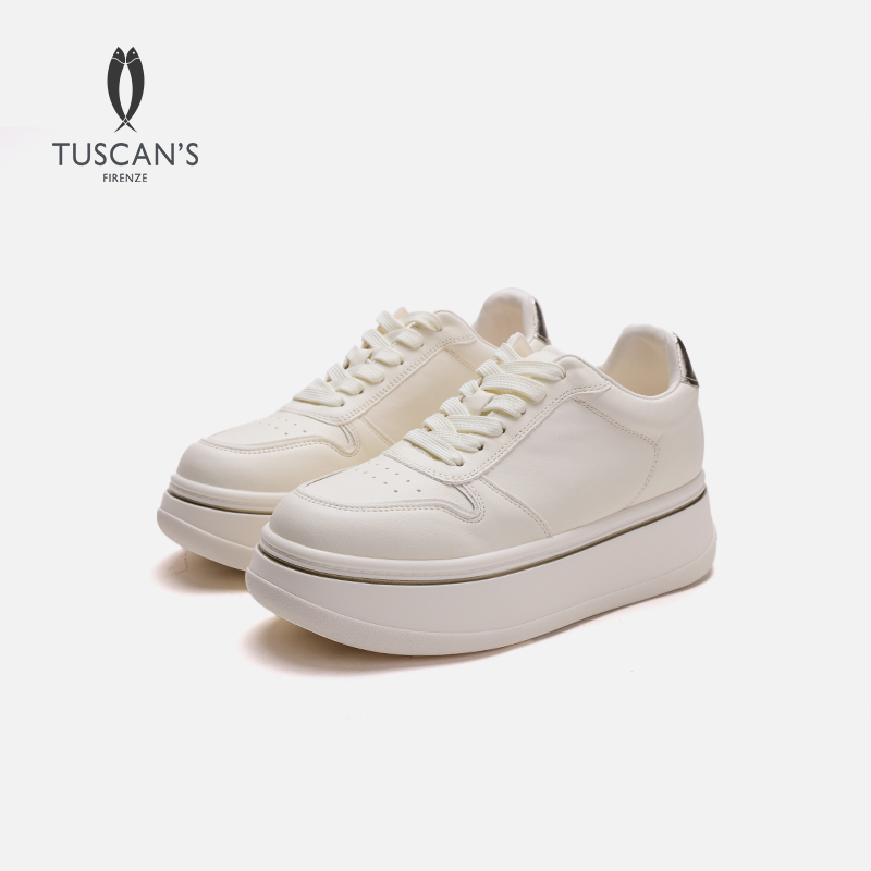 真皮厚底增高舒适百搭女士系带圆头休闲休闲小白鞋