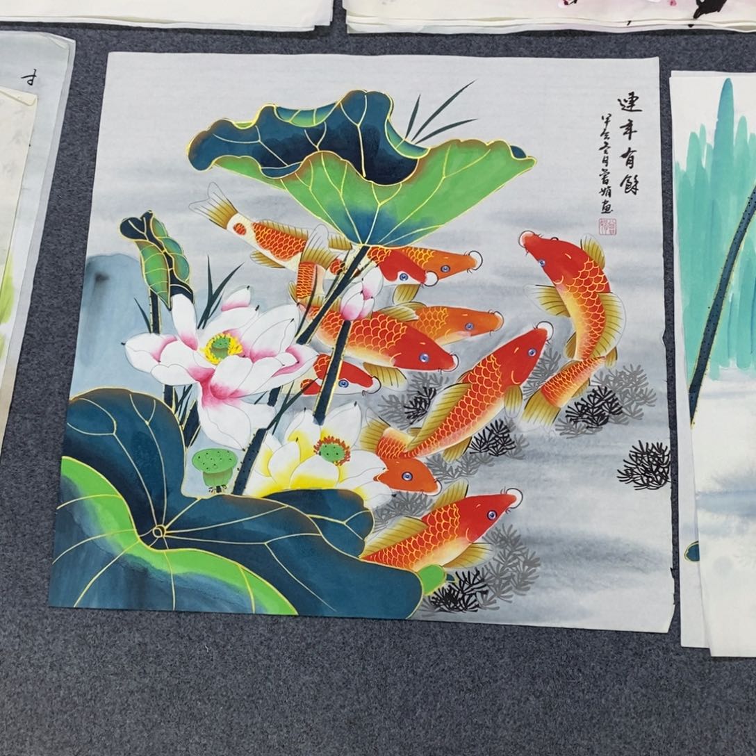 国画68✖️68金线荷花鱼画画画画画画