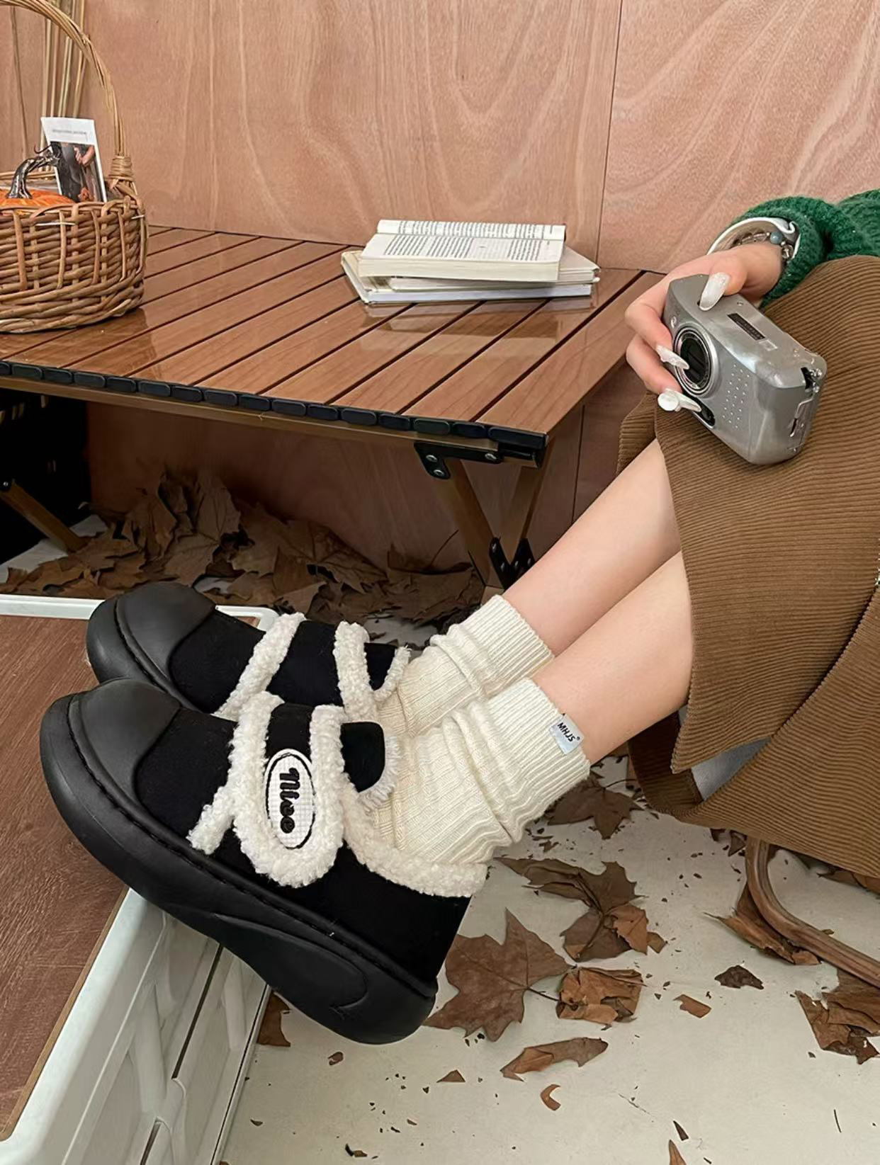 2024冬季新款懒人一脚蹬雪地包跟保暖棉鞋女冬季外穿厚底棉拖鞋