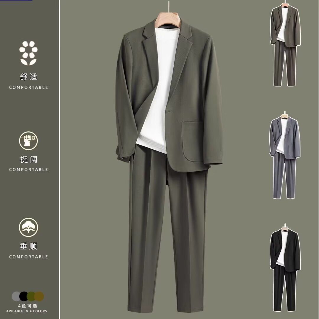 西装男套装秋季男士修身条纹休闲西服商务正装新郎结婚礼服2025年