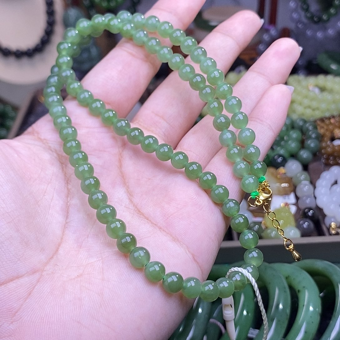 和田玉碧玉福利粉青锁骨链约6未镶嵌