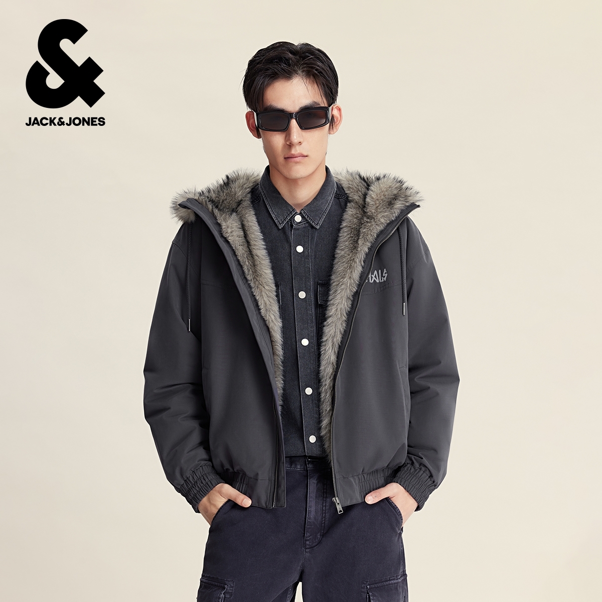 【毛绒内里】杰克琼斯男士棉衣连帽毛领外套美式潮老钱风男装高级感