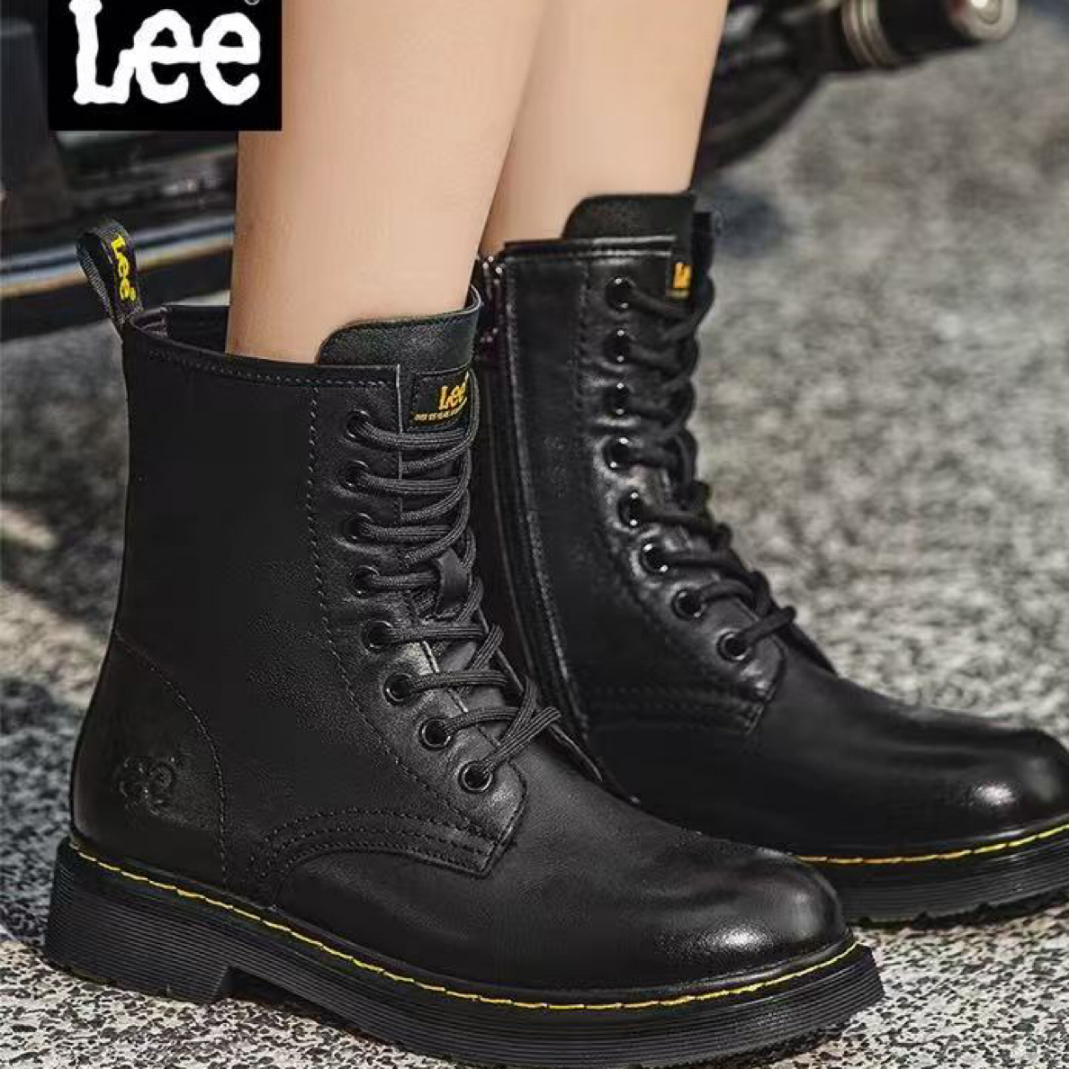 Lee 李秋冬款真皮侧拉链工装风休闲通勤马丁靴