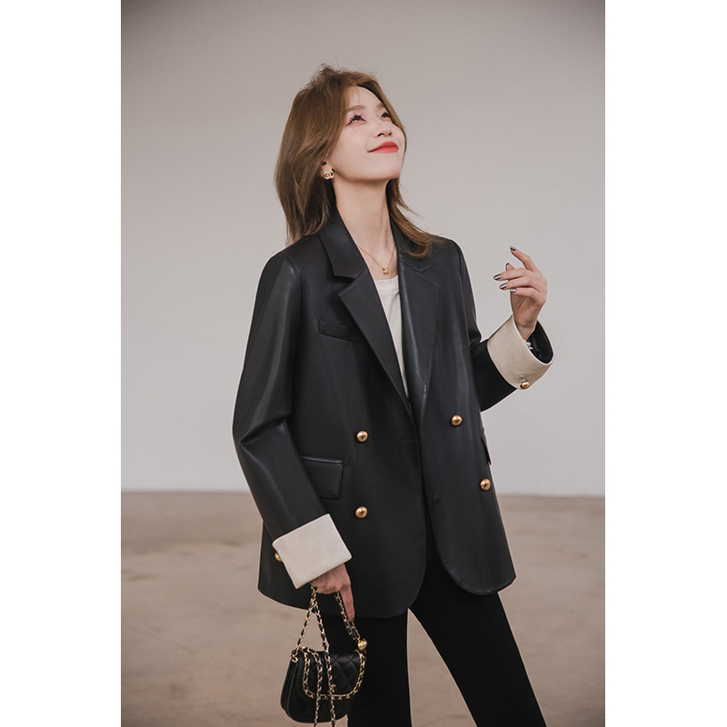 小谷粒皮衣外套女2025春秋新款小个子时尚气质韩版拼接设计感上衣