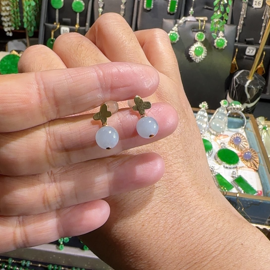 翡翠18K金镶嵌颈饰耳钉