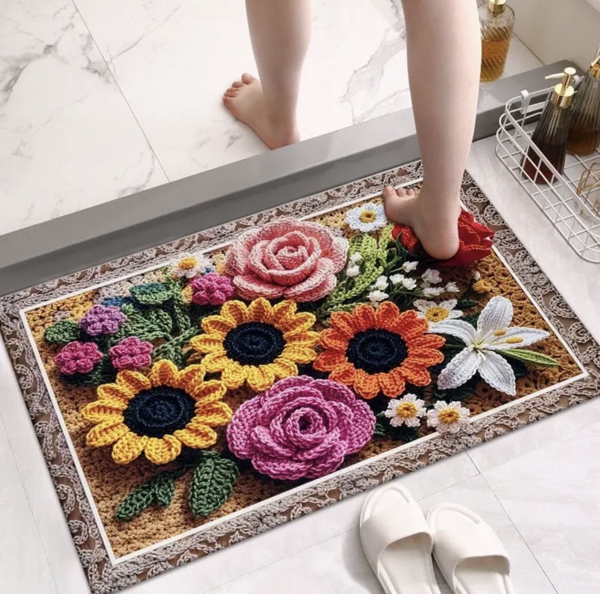 Z165-【50*80cm】硅藻泥太阳花吸水防滑速干可裁剪卫生间浴室入户垫