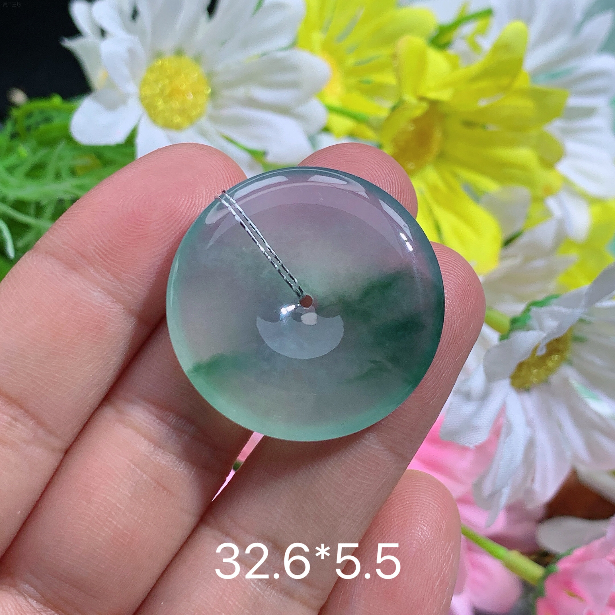 缅甸翡翠A货冰种飘花平安扣秋冰透精致雕上等翡翠平安扣珠宝首饰