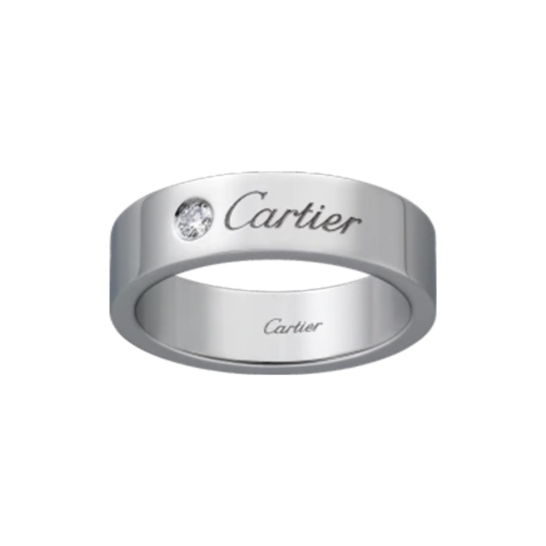 99新 Cartier/卡地亚 C de系列 铂金宽5mm 签名单钻戒指 57码