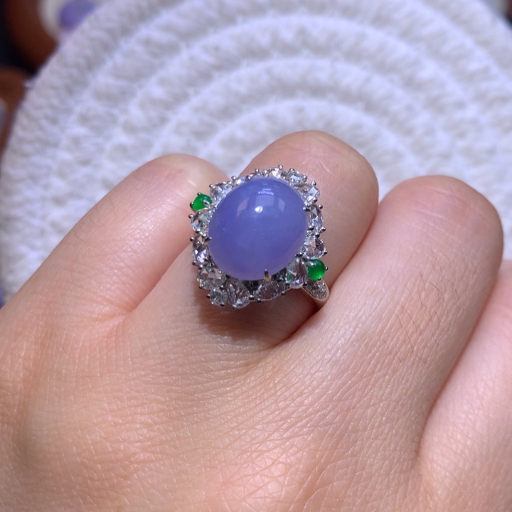 翡翠戒指18K金镶嵌妖紫戒指