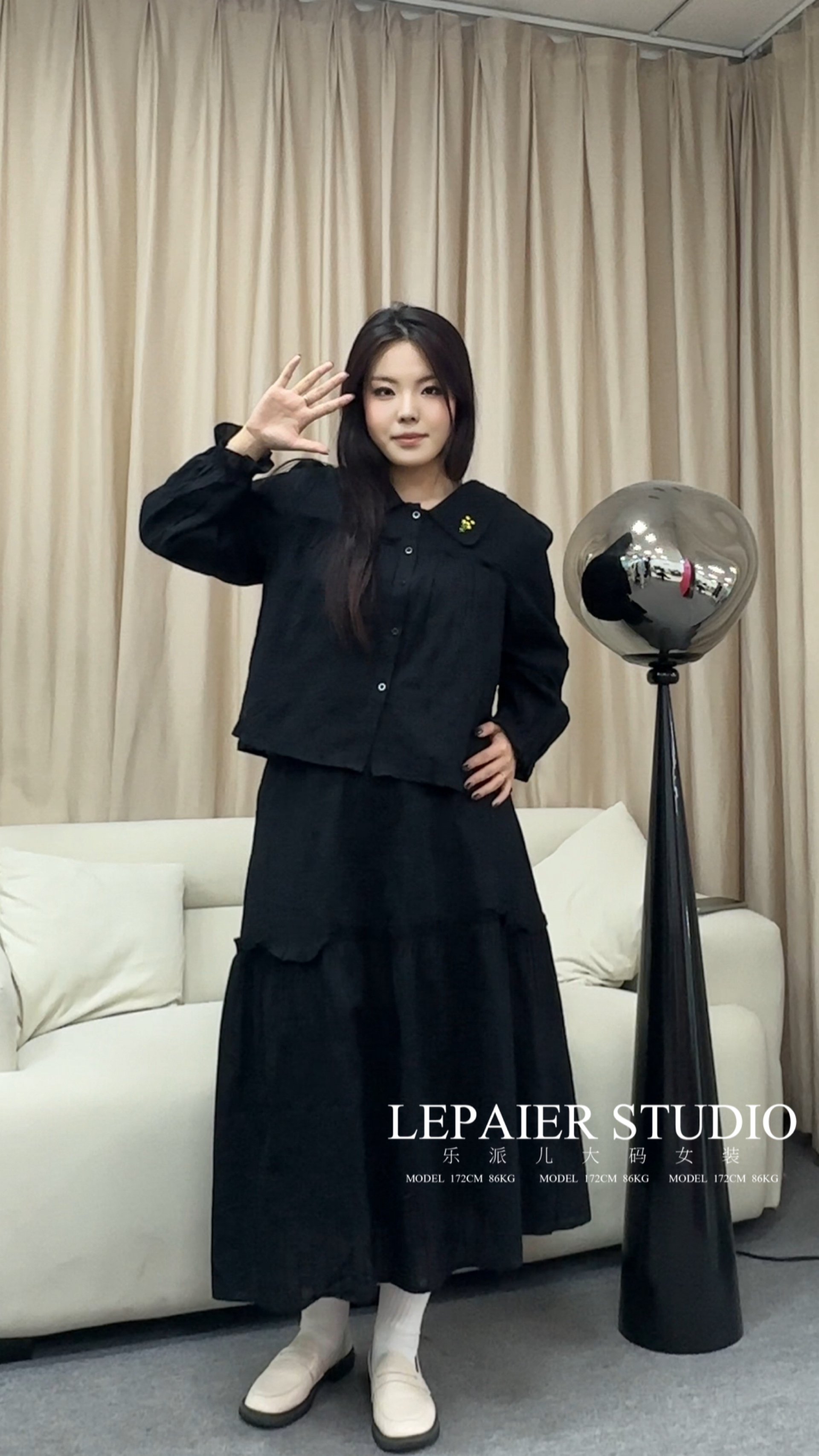 撞色小翻领衬衫裙两件套200341