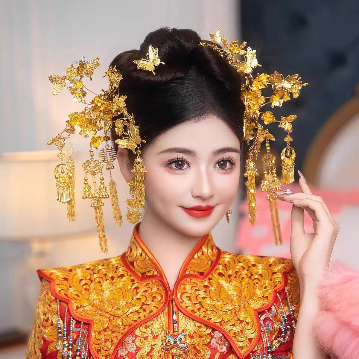 新中式龙凤褂宫廷发饰复古汉服新娘头饰秀禾发饰高级氛围感发饰