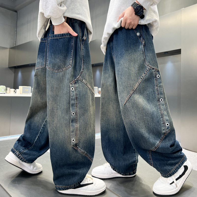 男童秋季牛仔裤2025新款洋气酷帅工装直筒裤中大童春秋炸街长裤