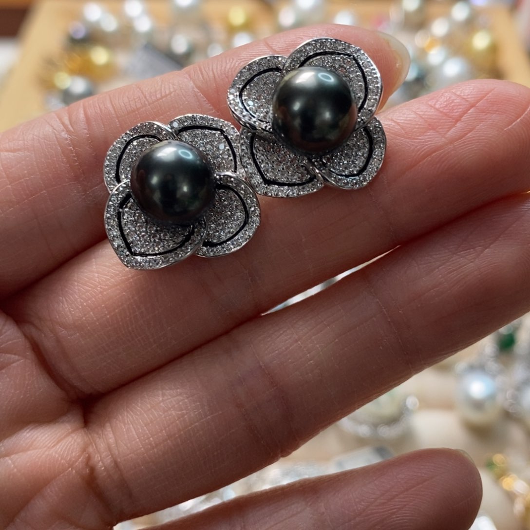 海水珍珠耳饰银S925镶嵌