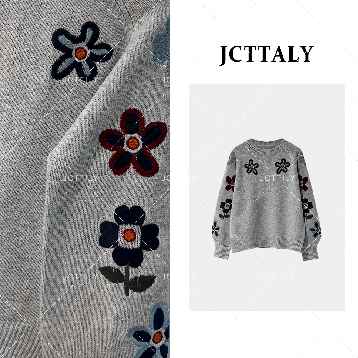 【宠粉价】秋冬新款设计感花朵提花刺绣针织衫毛衣JC-A2885