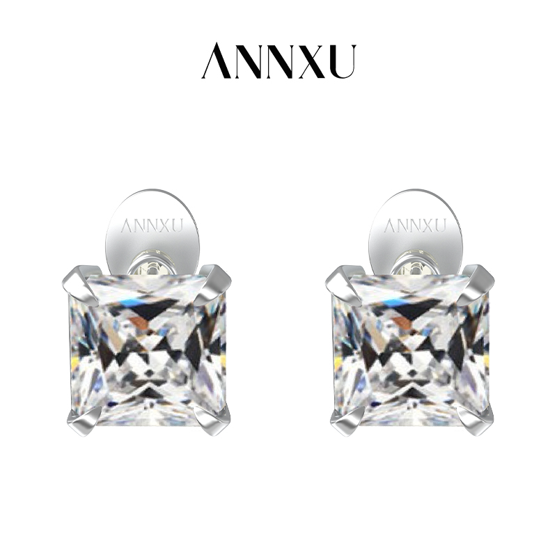 ANNXU 铜合金合成锆石耳饰 璀璨系列冰花切闪烁方形耳钉