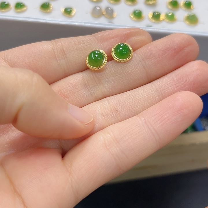 和田玉银S925镶嵌耳饰