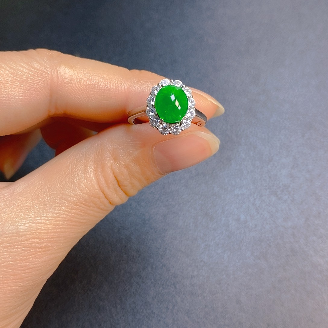 安***然翡翠银S925镶嵌戒指