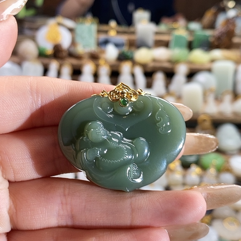 【闪购商品】和田玉吊坠18K金镶嵌