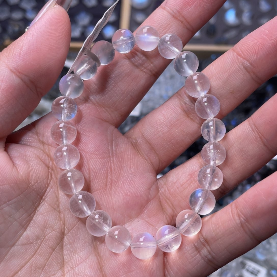 月光石手链未镶嵌甜蓝月光手链8mm