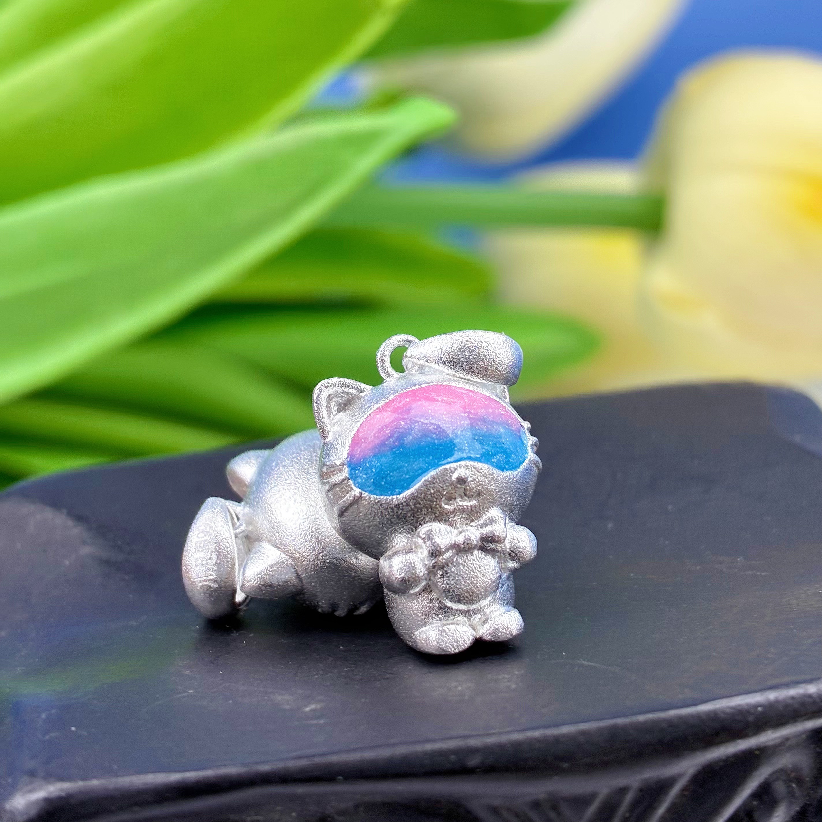 吊坠足银 太空猫足银招财小猫时尚星空彩色可爱吊坠时尚百搭