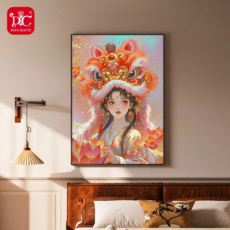 DC/蒂彩【醒狮女孩】玄关客厅挂画手工diy钻石装饰桌面寓意