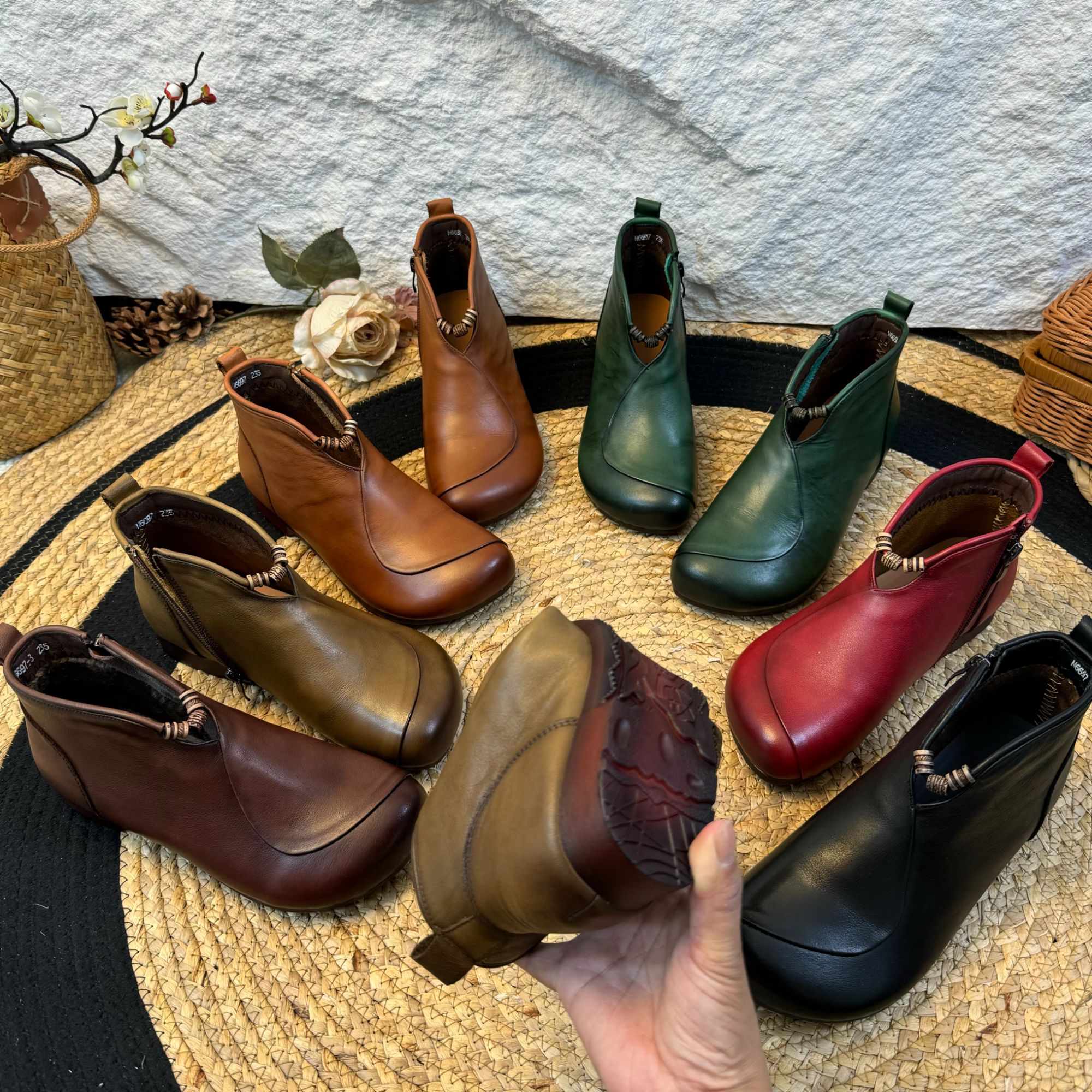 （单/棉）6697新款复古女靴真皮皮靴头层牛皮圆头软皮短靴