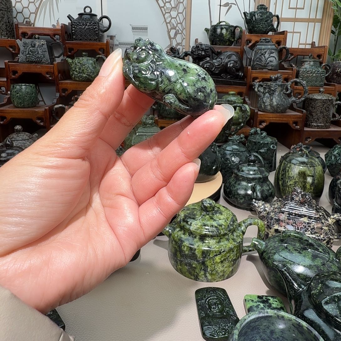 ****丶蛇纹石玉未镶嵌藏玉药王石精美茶壶