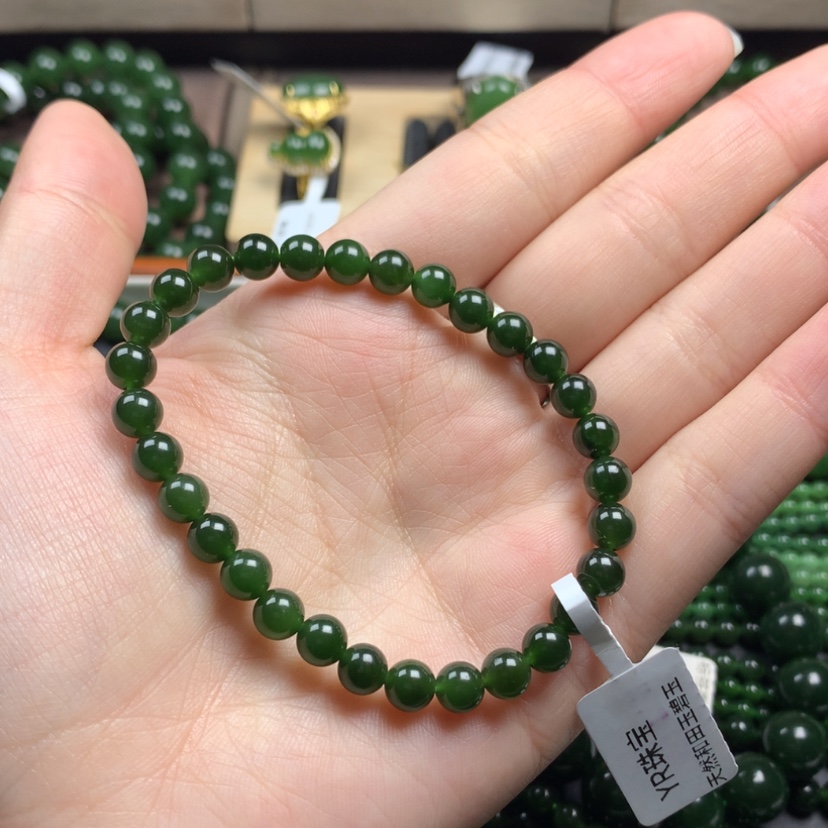 【闪购商品】和田玉（碧玉）手串未镶嵌6m菠菜绿