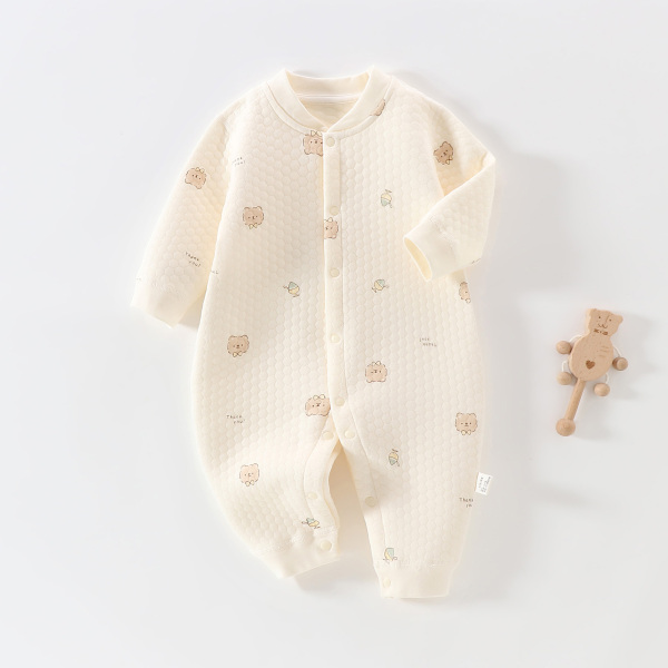 婴儿秋冬季空气棉保暖连体衣新生儿A类纯棉夹棉哈衣内搭打底衣服